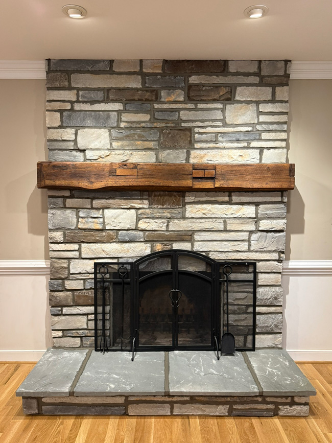 Painted Brick Fireplace Redesign - Stone Veneer