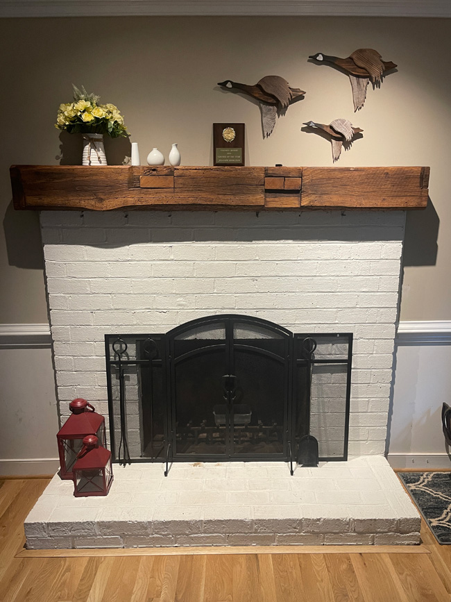 Painted Brick Fireplace Redesign - Before
