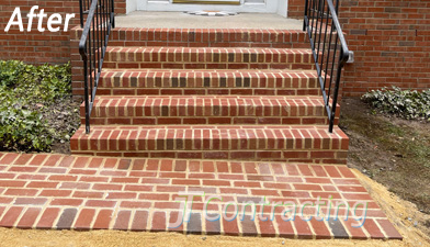 Brick front steps rebuild, masonry repair service - completed